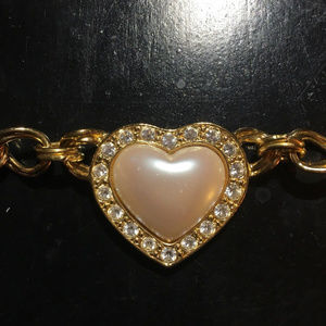 Avon Gold Choker Pearl Heart Pendant Necklace